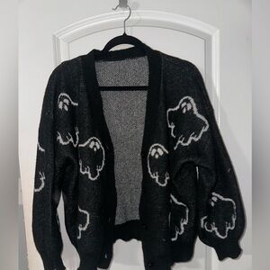 SHEIN Black and White Cardigan with ghosts cartoon